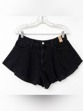 Women's Black High-Waist Flared Denim Shorts